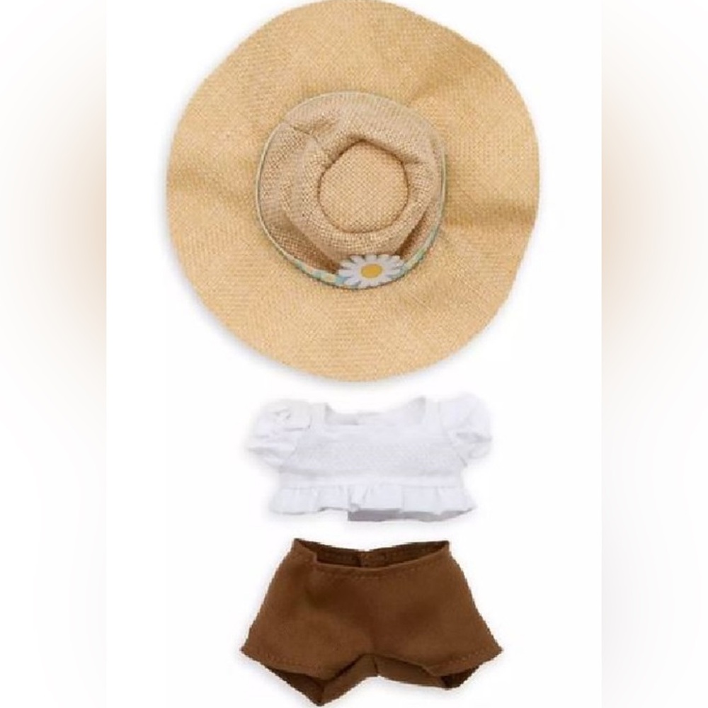 Disney NuiMOs Outfit White Smocked Blouse Brown Pants Straw Hat